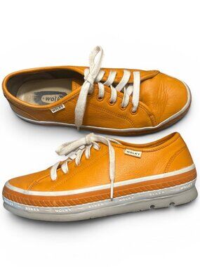 Wolky Women's LINDA Orange Round Toe Casual Lace-Up Sneakers, Size EU 38